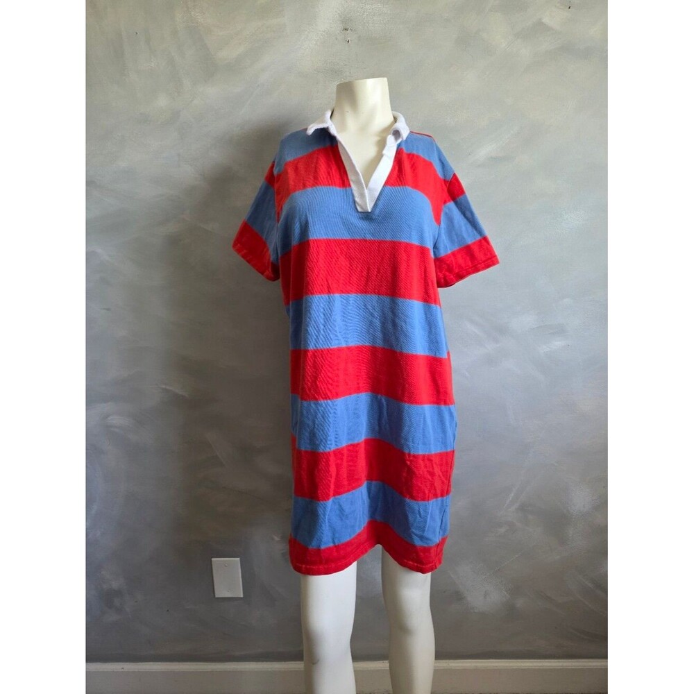 Red Blue White Striped Cotton Collared Shirt Dress Womens 1X Rugby Y2K 00s
